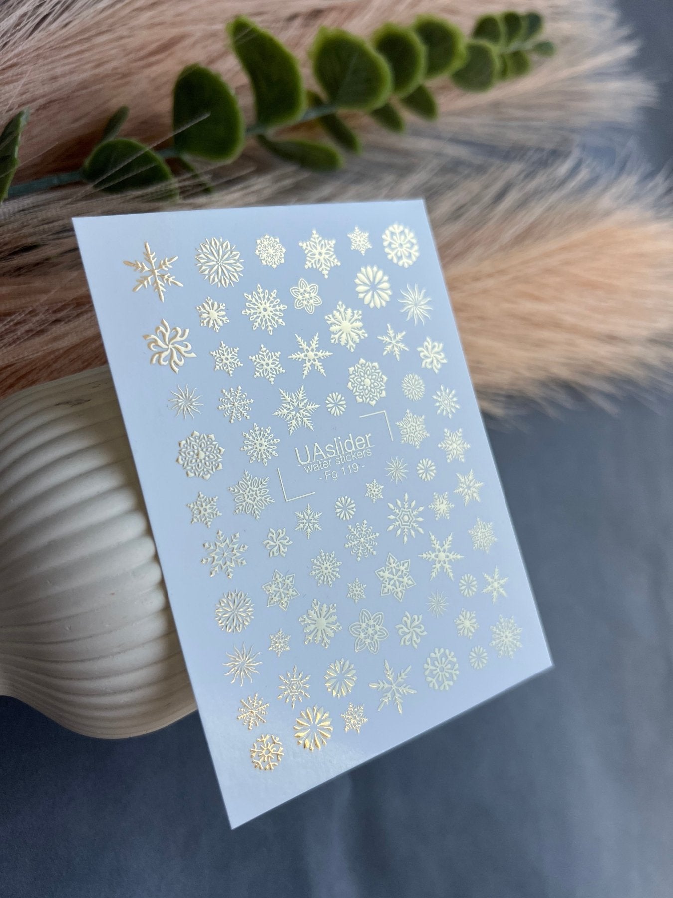 Nail Water Decal Fg-119 | Water Slide Nail Decals with Gold Snowflakes | Winter Magic - UASLIDER