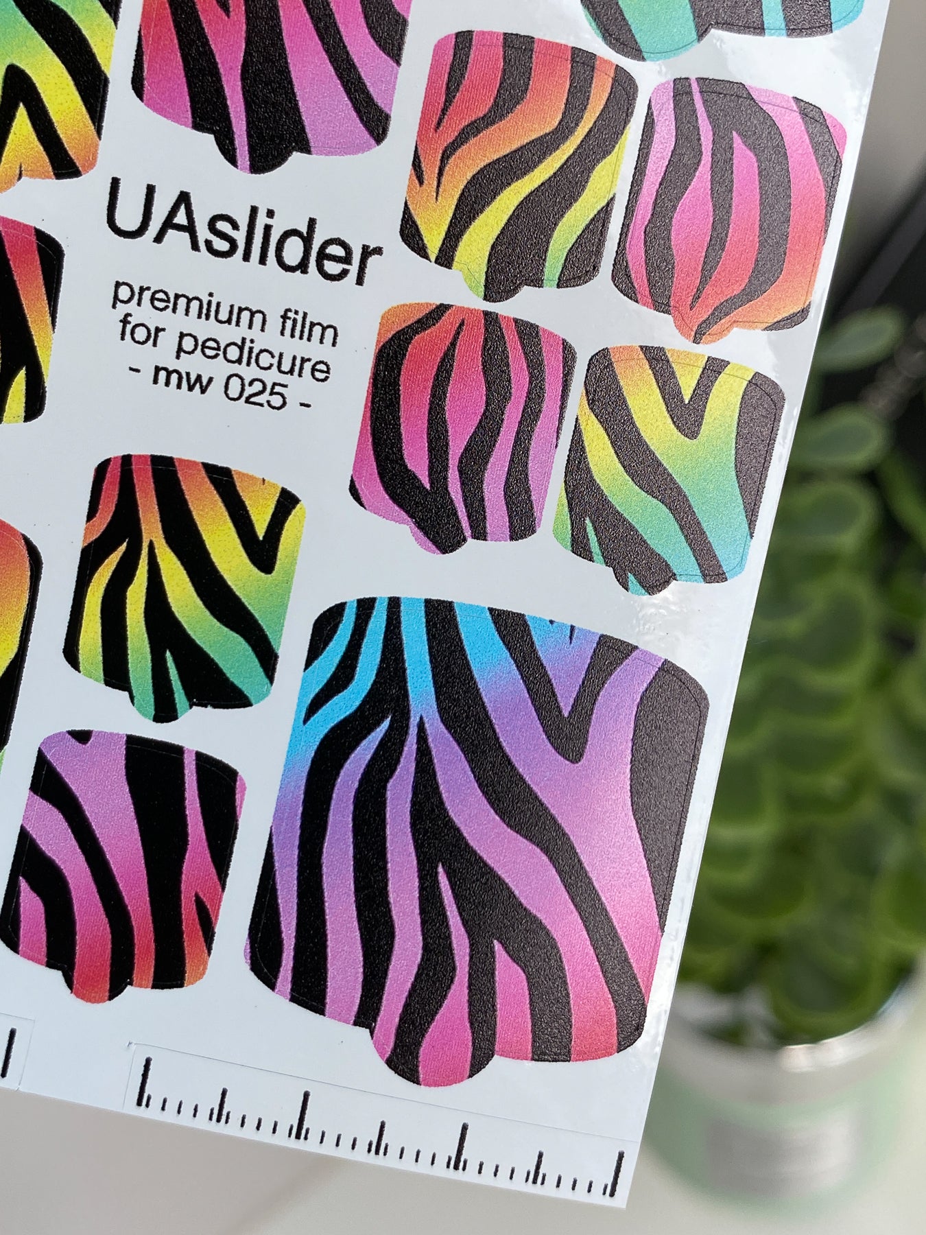 Pedicure nail wrap films mw-025 | Nail Wrap Films for Pedicure | Neon Zebra Gradient Design