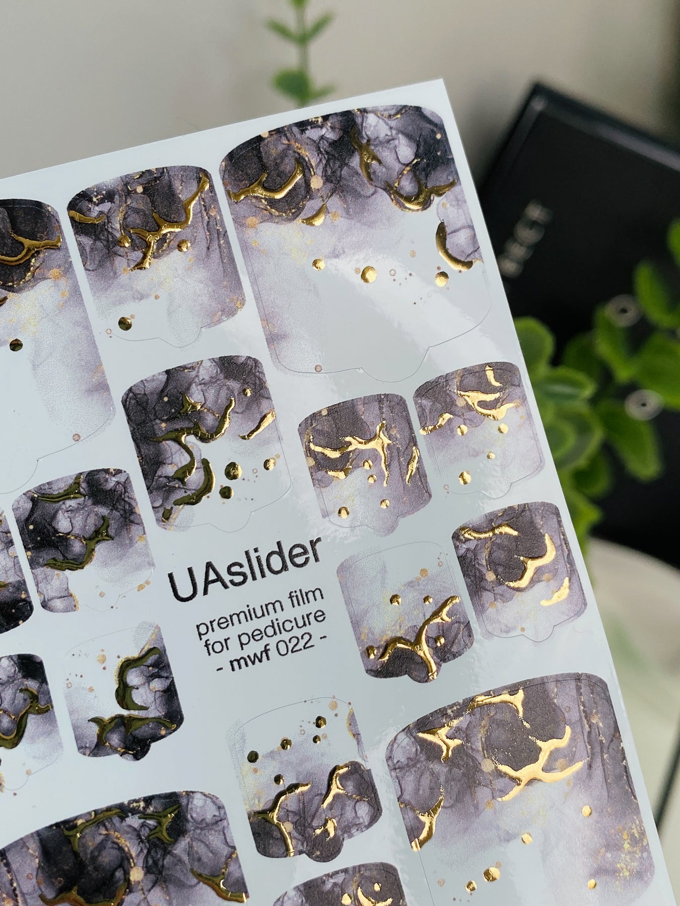 Pedicure nail wrap films mwf-022 | Nail Wrap Films for Pedicure | Smoky Marble with Gold Foil Veins