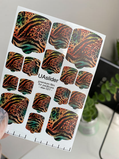 Pedicure nail wrap films mw-021 | Nail Wrap Films for Pedicure | Jungle Animal Mix Design