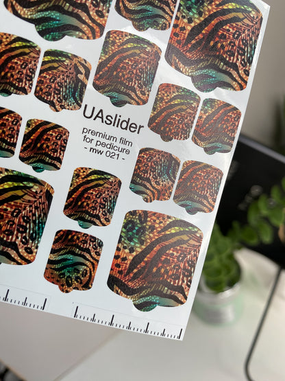 Pedicure nail wrap films mw-021 | Nail Wrap Films for Pedicure | Jungle Animal Mix Design