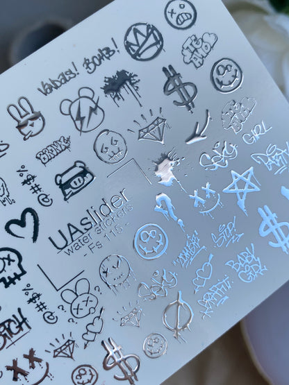 Nail Water Decal Fs-115 | Graffiti Water Slide Nail Decals | Urban Street Art Style