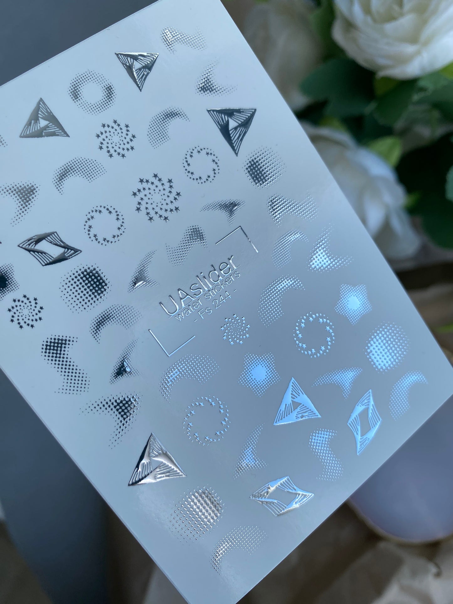 Nagel Wasserabziehbild Fs-244 | Abstrakte Wasserfolien-Nagelabziehbilder | Silberfolie Geometrische & Sternmuster
