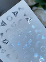 Nail Water Decal Fs-244 | Abstract Water Slide Nail Decals | Silver Foil Geometric & Star Designs - UASLIDER