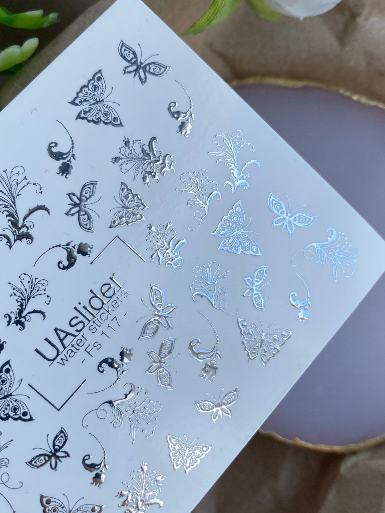 Nail Water Decal Fs-117 | Water Slide Nail Decals Butterfly | Ornamental Flourishes - UASLIDER