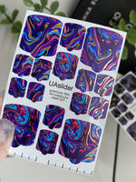 Pedicure nail wrap films mwf-037 | Nail Wrap Films for Pedicure | Psychedelic Marble Swirl with Gold Accents
