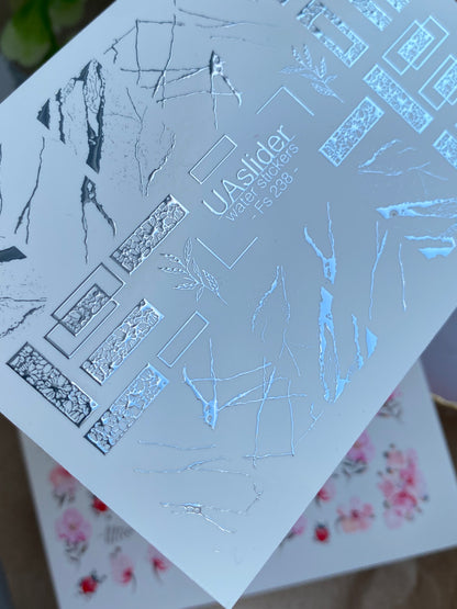 Nail Water Decal Fs-238 | Water Slide Nail Decals Marble Crack and Geometry | Modern Abstract Nail Art