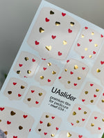 Pedicure nail wrap films mwf-034 | Nail Wrap Films for Pedicure | Nude Base with Gold & Red Hearts Foil Design
