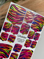 Pedicure nail wrap films mwf-057 | Nail Wrap Films for Pedicure | Neon Zebra Print with Gold Foil