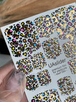 Pedicure nail wrap films mwf-054 | Nail Wrap Films for Pedicure | Colorful Leopard Print with Gold Foil