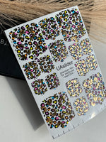 Pedicure nail wrap films mwf-054 | Nail Wrap Films for Pedicure | Colorful Leopard Print with Gold Foil