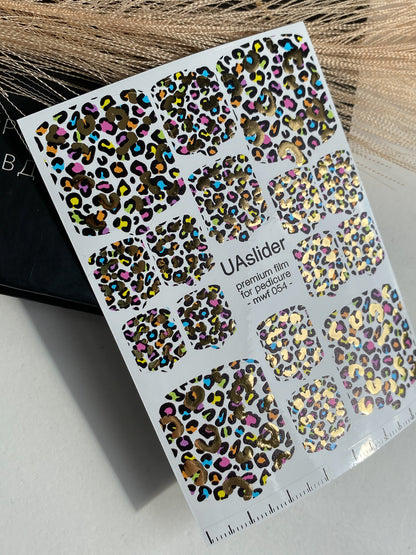 Filme pentru înfășurarea unghiilor pedichiură mwf-054 | Filme pentru înfășurarea unghiilor pedichiură | Imprimeu leopard colorat cu folie aurie