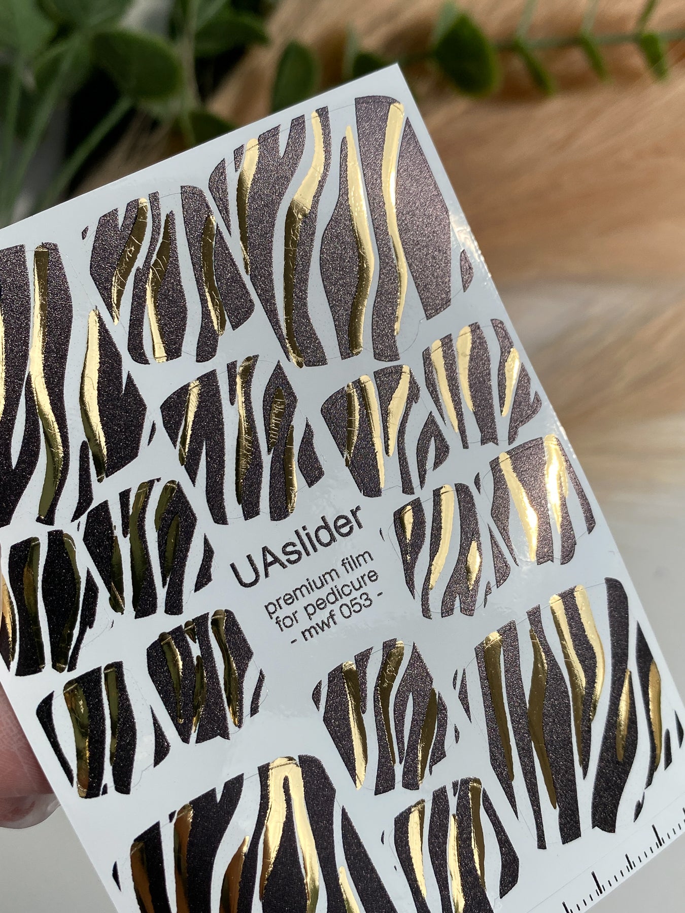 Pedicure nail wrap films mwf-053 | Nail Wrap Films for Pedicure | Black Zebra Print with Gold Foil