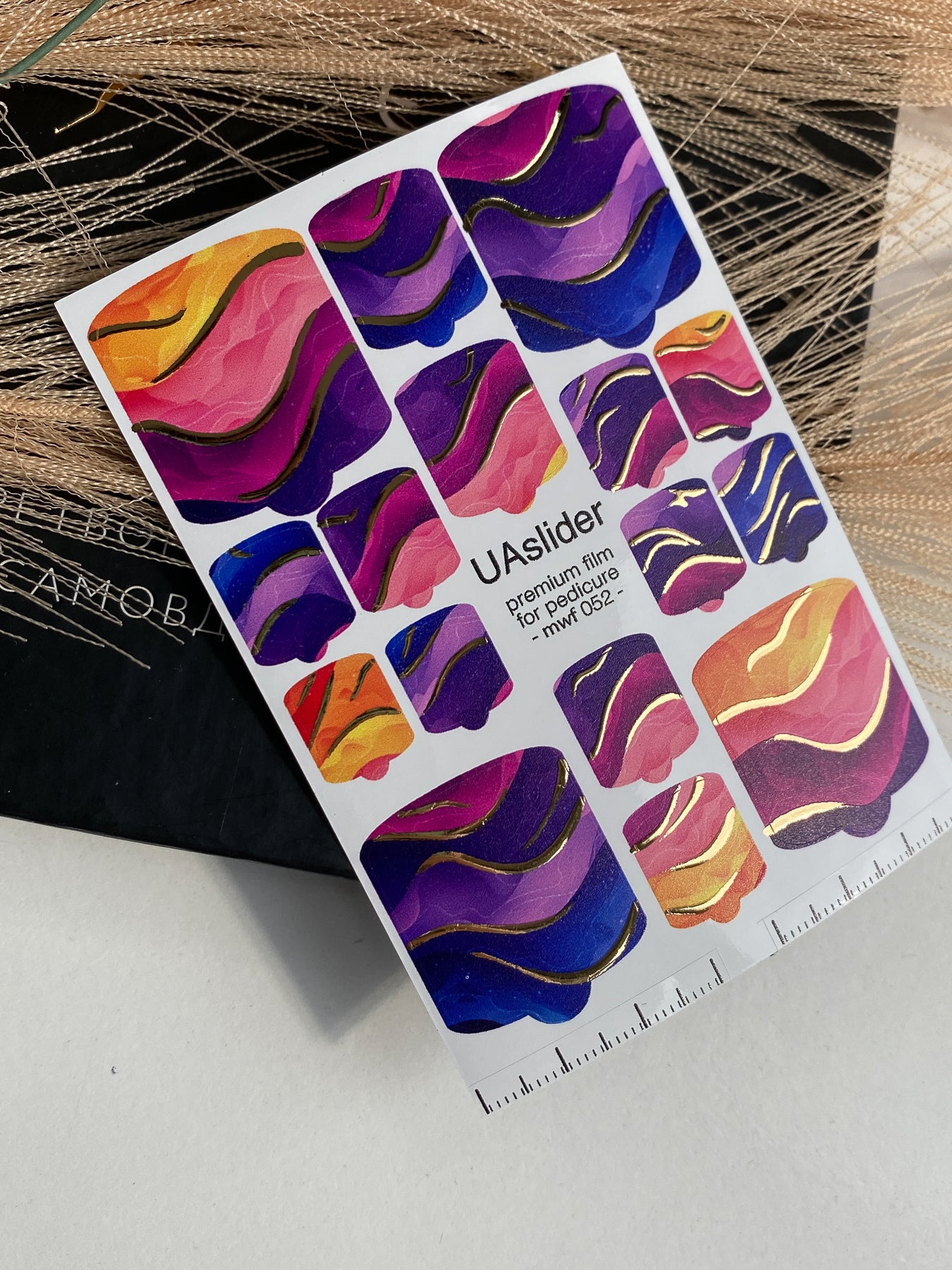 Pedicure nail wrap films mwf-052 | Nail Wrap Films for Pedicure | Sunset Gradient with Gold Foil