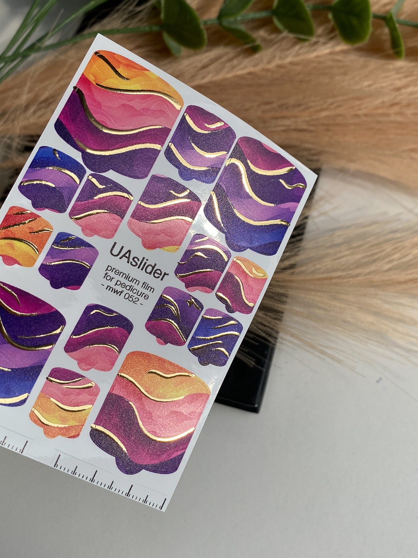 Pedicure nail wrap films mwf-052 | Nail Wrap Films for Pedicure | Sunset Gradient with Gold Foil