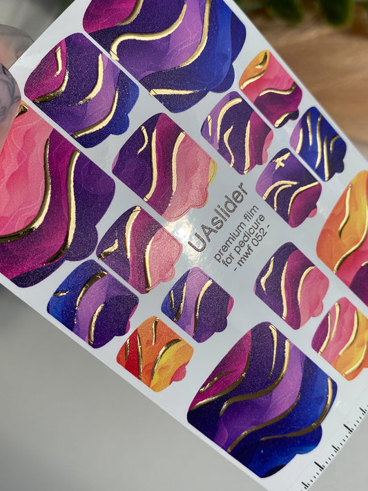Pedicure nail wrap films mwf-052 | Nail Wrap Films for Pedicure | Sunset Gradient with Gold Foil