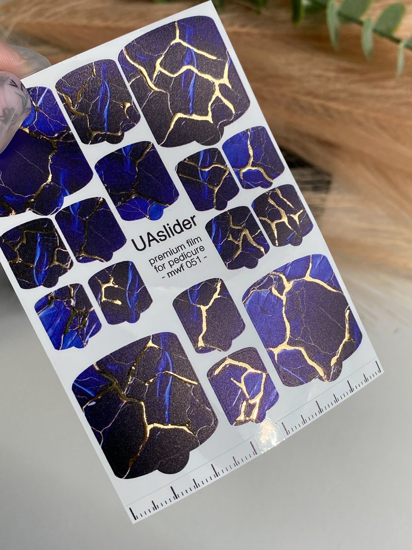 Pedicure nail wrap films mwf-051 | Nail Wrap Films for Pedicure | Deep Blue Marble with Gold Foil