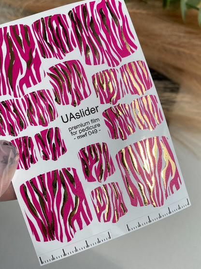 Pedikür tırnak sargı filmleri mwf-049 | Pedikür için Tırnak Sargı Filmleri | Altın Varaklı Sıcak Pembe Zebra Deseni