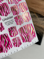 Pedicure nail wrap films mwf-049 | Nail Wrap Films for Pedicure | Hot Pink Zebra Print with Gold Foil