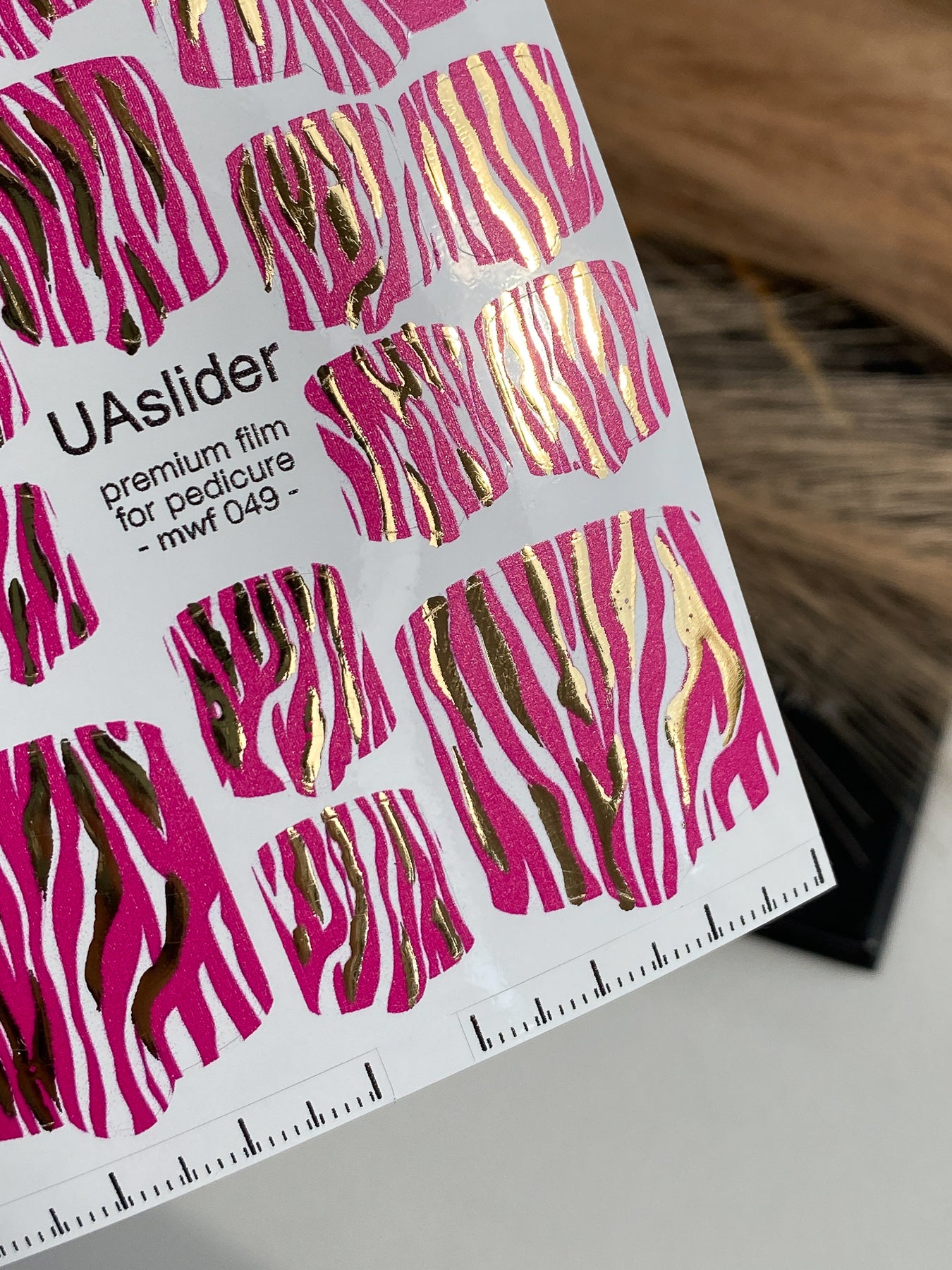 Pedicure nail wrap films mwf-049 | Nail Wrap Films for Pedicure | Hot Pink Zebra Print with Gold Foil
