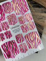 Pedicure nail wrap films mwf-049 | Nail Wrap Films for Pedicure | Hot Pink Zebra Print with Gold Foil