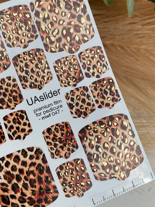 Pedicure nail wrap films mwf-047 | Nail Wrap Films for Pedicure | Leopard Print with Gold Foil
