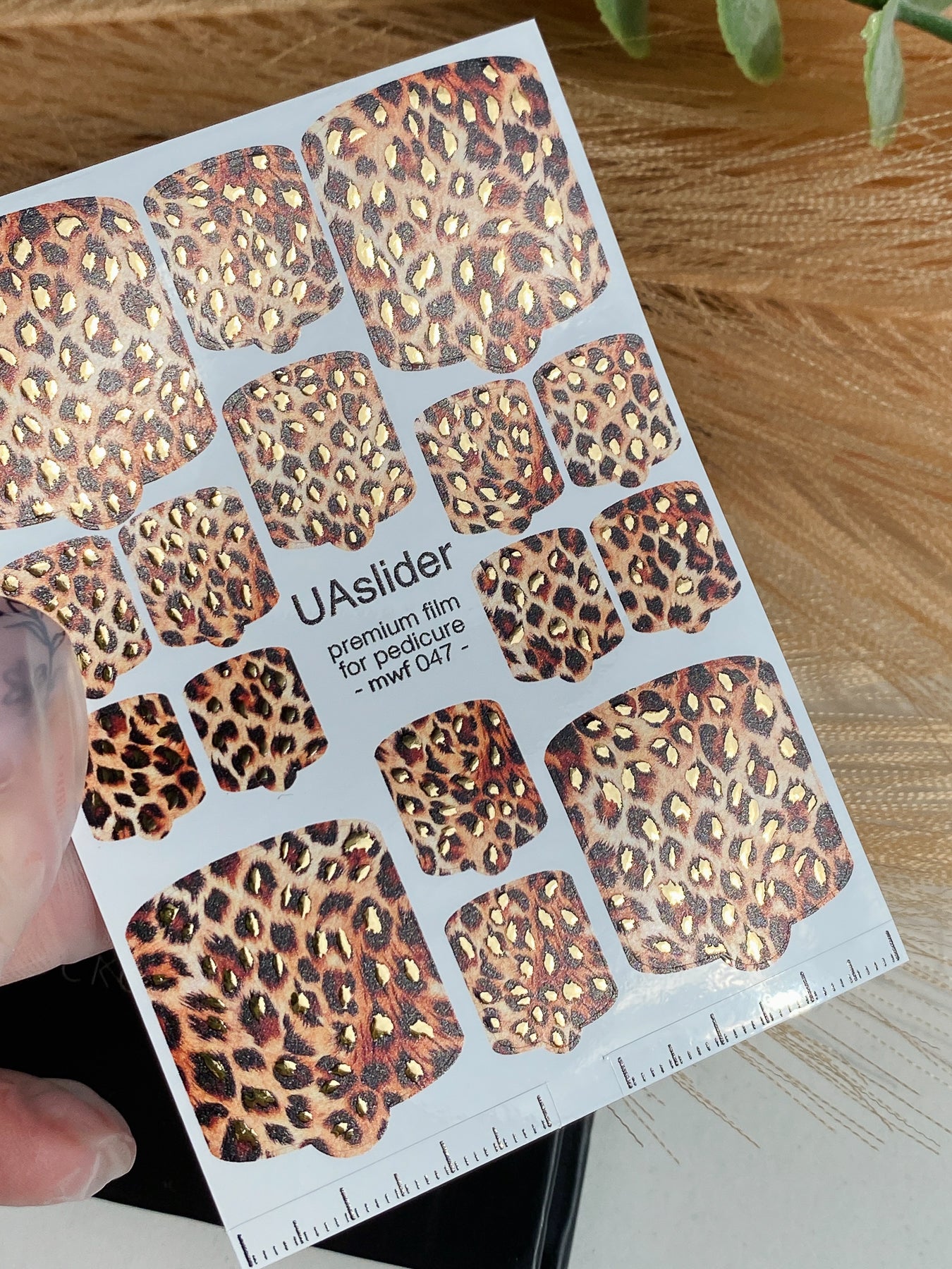 Pedicure nail wrap films mwf-047 | Nail Wrap Films for Pedicure | Leopard Print with Gold Foil