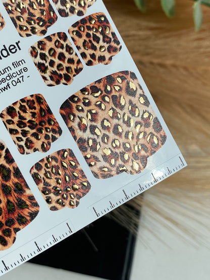 Pedicure nail wrap films mwf-047 | Nail Wrap Films for Pedicure | Leopard Print with Gold Foil