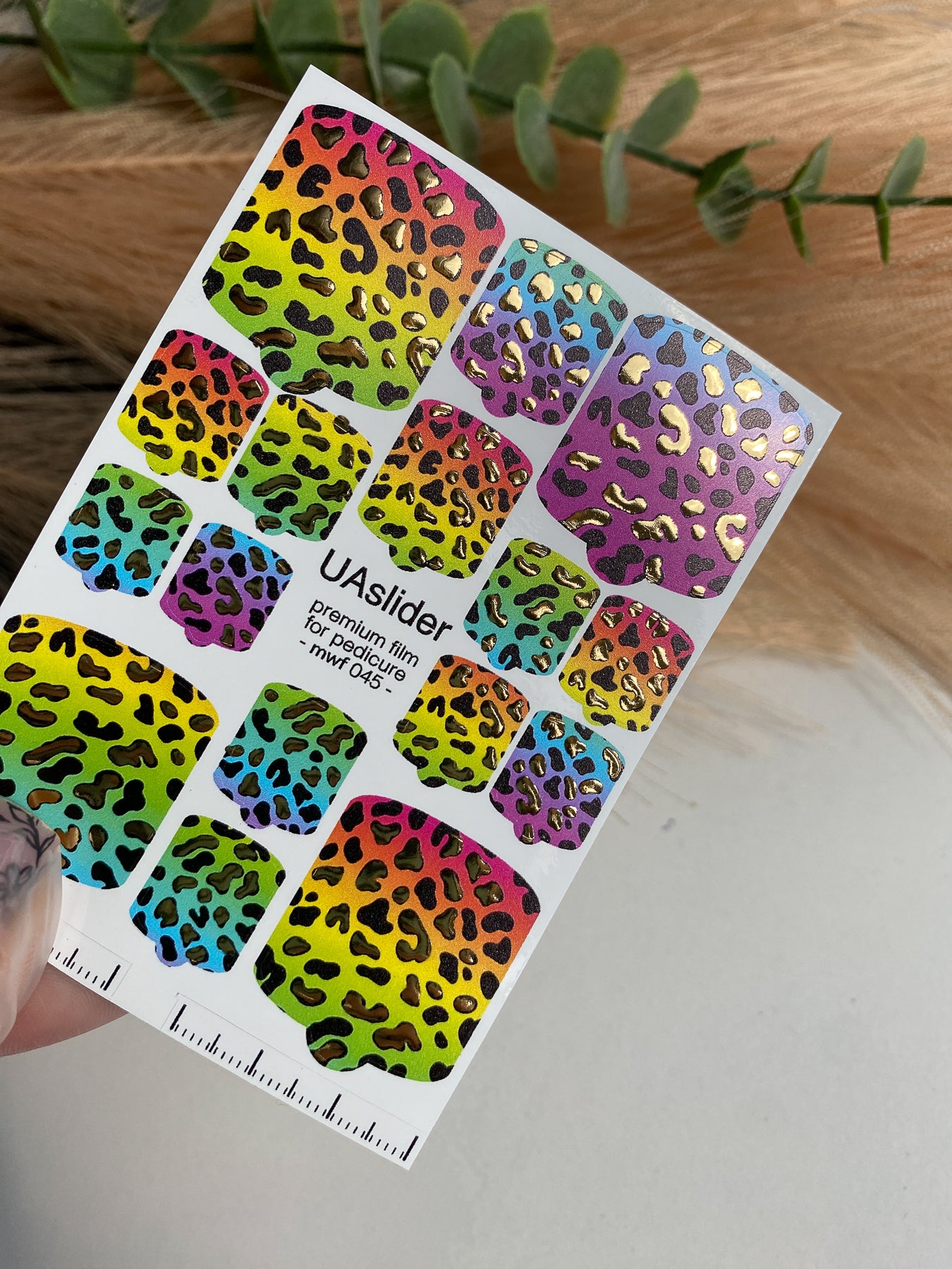 Pedicure nail wrap films mwf-045 | Nail Wrap Films for Pedicure | Neon Leopard Print with Gold Foil