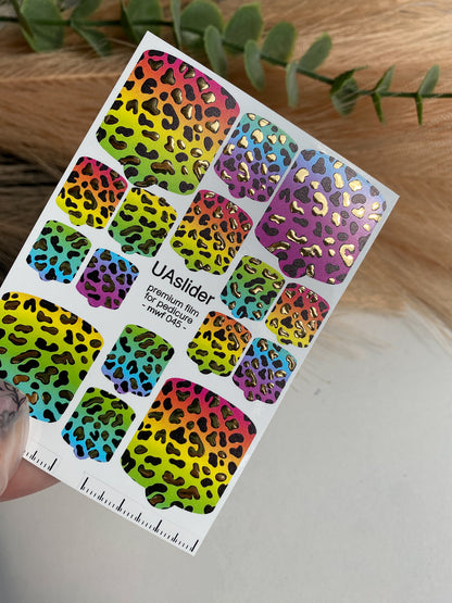 Pedicure nail wrap films mwf-045 | Nail Wrap Films for Pedicure | Neon Leopard Print with Gold Foil