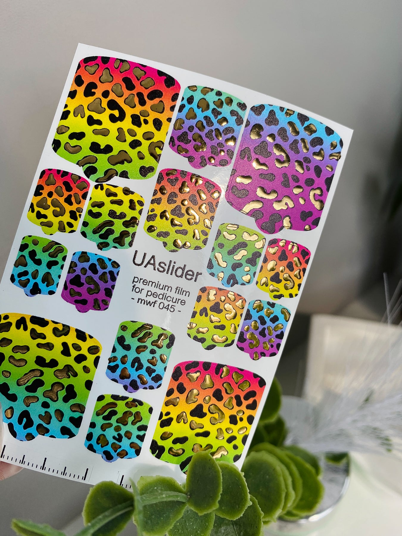 Pedicure nail wrap films mwf-045 | Nail Wrap Films for Pedicure | Neon Leopard Print with Gold Foil