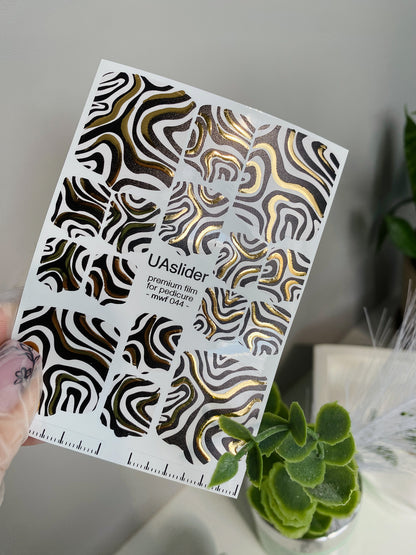 Pedicure nail wrap films mwf-044 | Nail Wrap Films for Pedicure | Zebra Print with Gold Foil