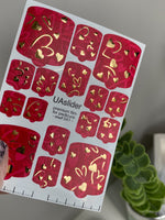 Pedicure nail wrap films mwf-041 | Nail Wrap Films for Pedicure | Red Hearts with Gold Foil