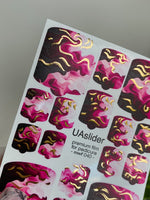 Pedicure nail wrap films mwf-040 | Nail Wrap Films for Pedicure | Pink Marble Waves with Gold Foil