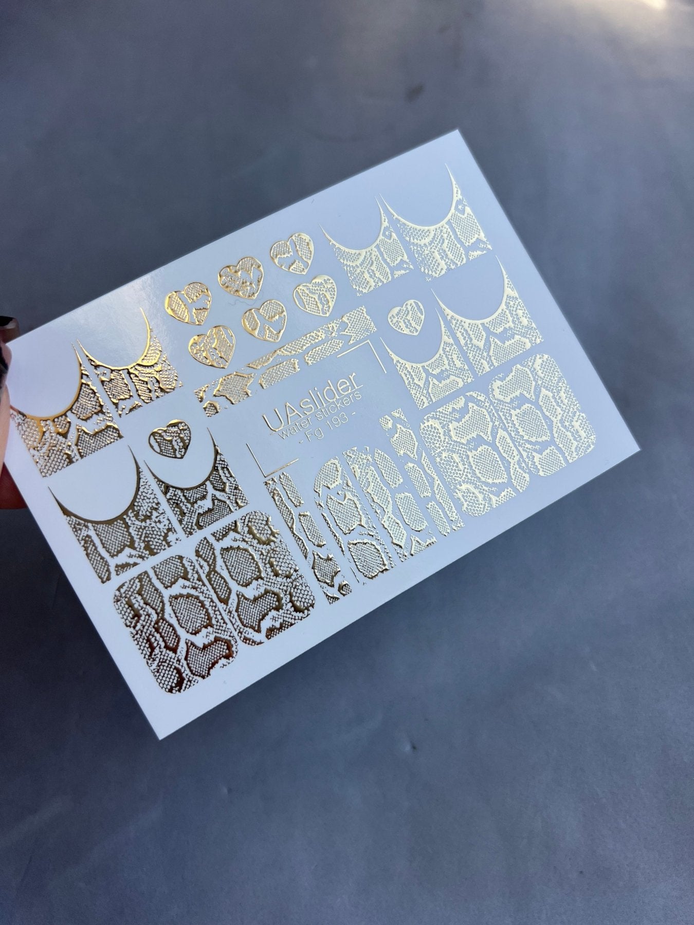 Nail Water Decal Fg-193 | Water Slide Nail Decals | Gold Foil Animal Print & French Hearts - UASLIDER