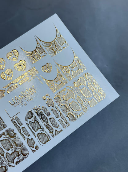 Nail Water Decal Fg-193 | Water Slide Nail Decals | Gold Foil Animal Print & French Hearts