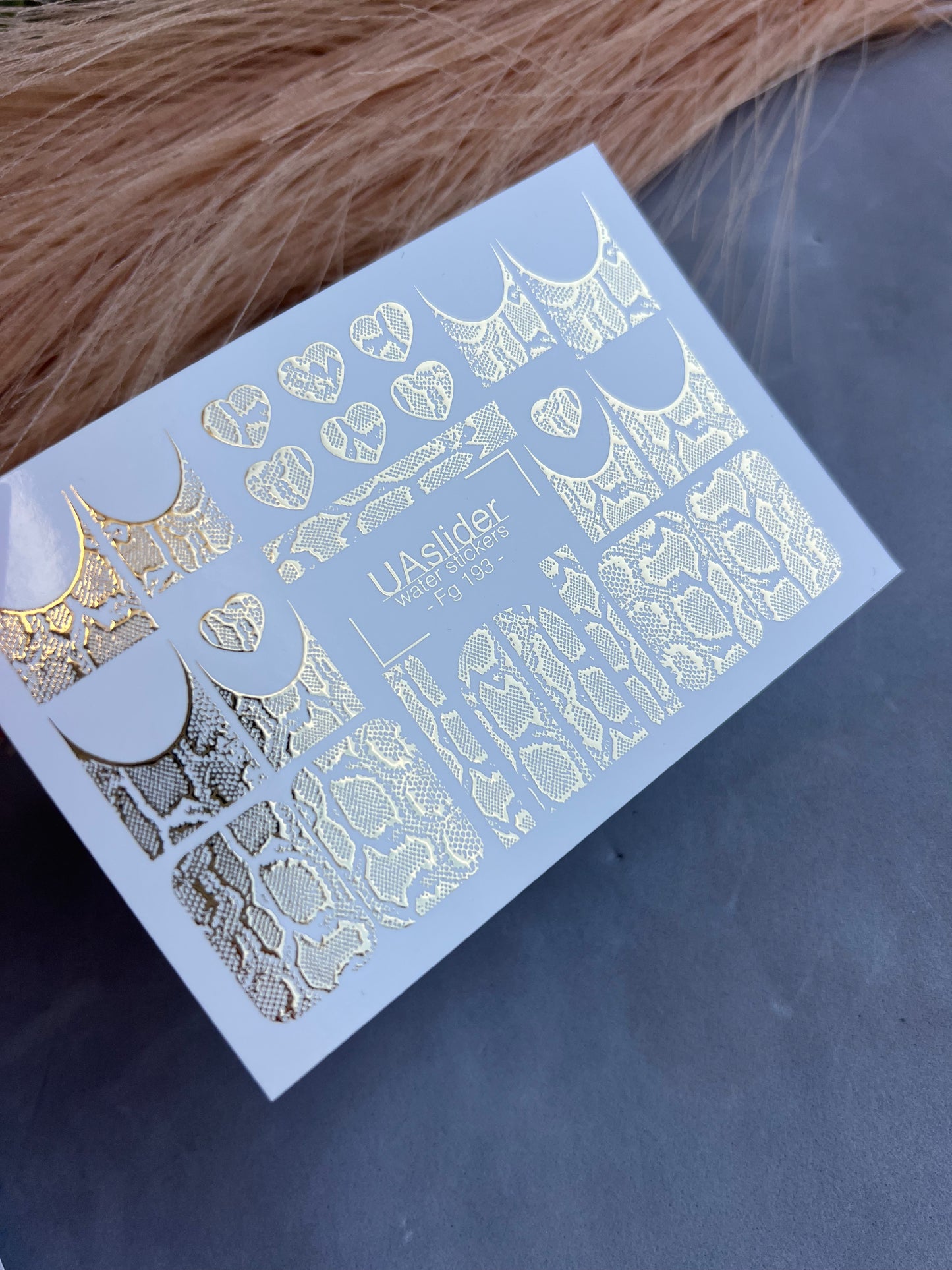 Nail Water Decal Fg-193 | Water Slide Nail Decals | Gold Foil Animal Print & French Hearts