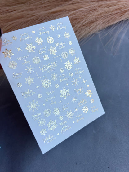 Nagų vandens lipdukas Fg-092 | Vandens slydimo nagų lipdukai | Auksinės snaigės ir žiemos citatos