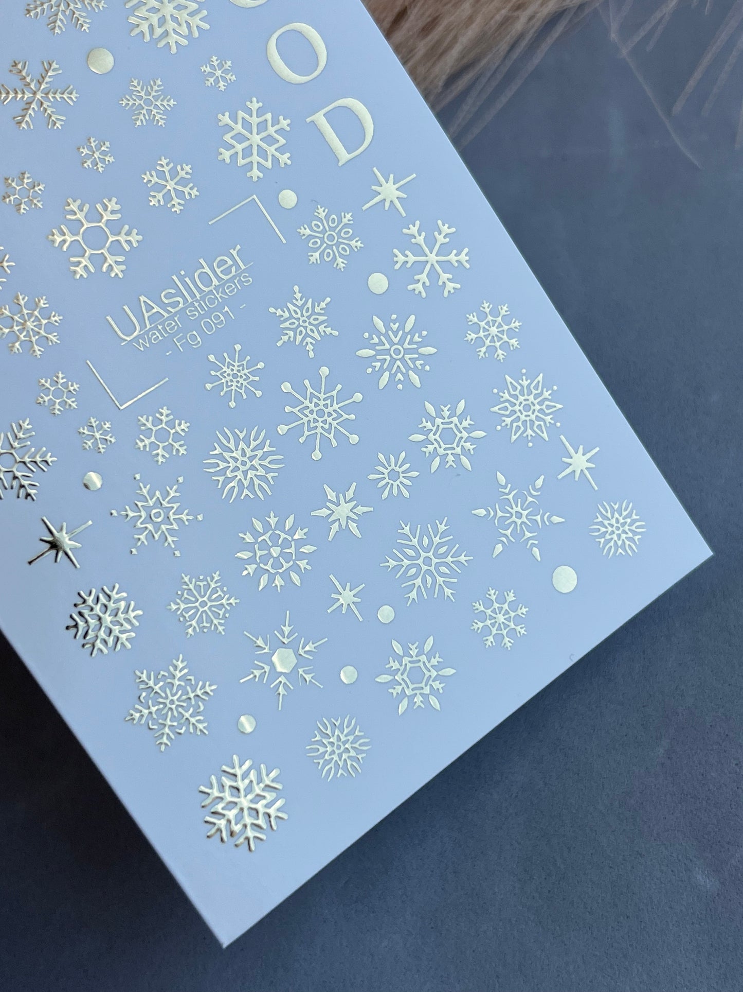 Adesivo de Água para Unhas Fg-091 | Adesivos para Unhas com Folha de Ouro e Deslizamento de Água | Flocos de Neve e Clima de Inverno