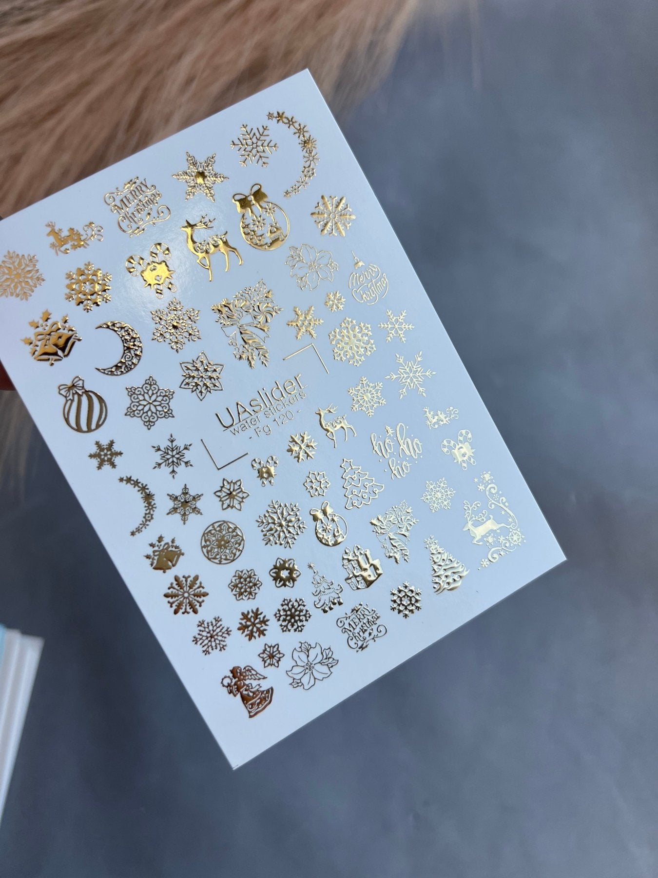 Nail Water Decal Fg-120 | Water Slide Nail Decals with Gold Christmas Designs | Holiday Magic - UASLIDER