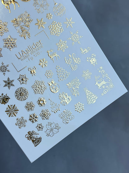 Nail Water Decal Fg-120 | Water Slide Nail Decals with Gold Christmas Designs | Holiday Magic