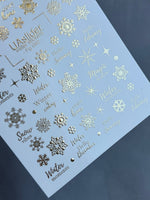 Nail Water Decal Fg-092 | Water Slide Nail Decals | Gold Snowflakes & Winter Quotes - UASLIDER