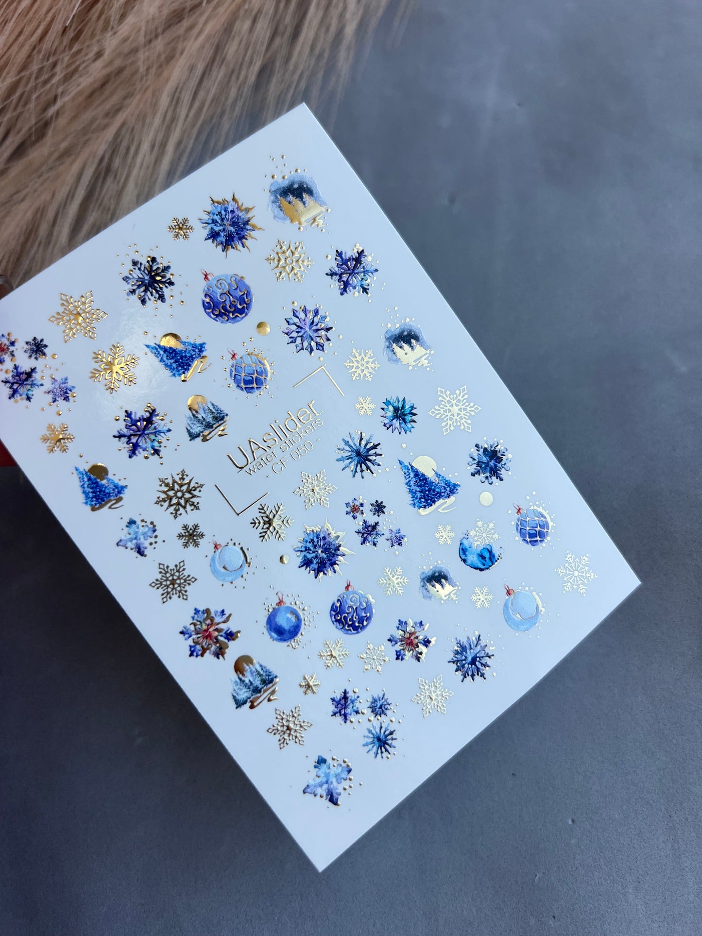 Nail Water Decal CF-050 | Blue Winter Nail Water Decals | Snowflakes, Trees & Christmas Ornaments