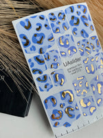 Pedicure nail wrap films mwf-073 | Nail Wrap Films for Pedicure | Blue Leopard Pattern with Gold Foil