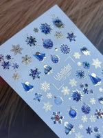 Nail Water Decal CF-050 | Blue Winter Nail Water Decals | Snowflakes, Trees & Christmas Ornaments - UASLIDER