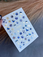 Nail Water Decal CF-050 | Blue Winter Nail Water Decals | Snowflakes, Trees & Christmas Ornaments - UASLIDER