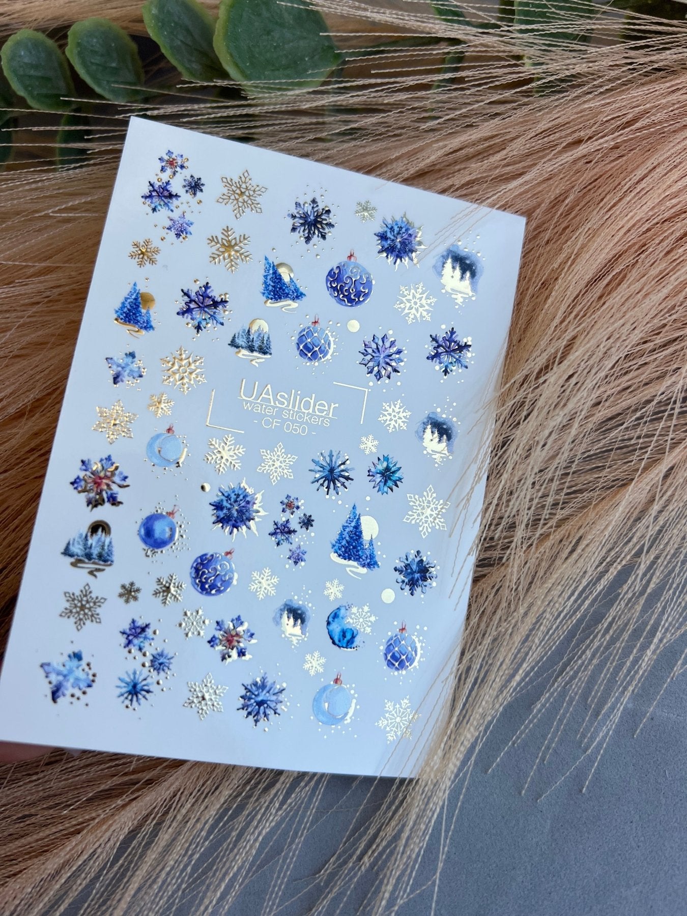 Nail Water Decal CF-050 | Blue Winter Nail Water Decals | Snowflakes, Trees & Christmas Ornaments - UASLIDER