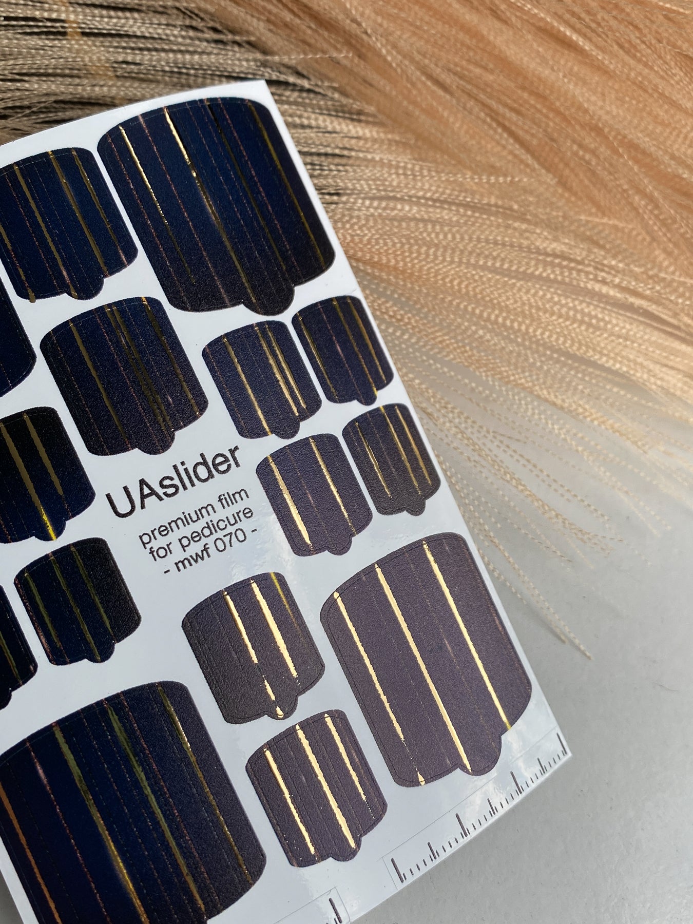 Pedicure nail wrap films mwf-070 | Nail Wrap Films for Pedicure | Deep Navy with Gold Foil Stripes