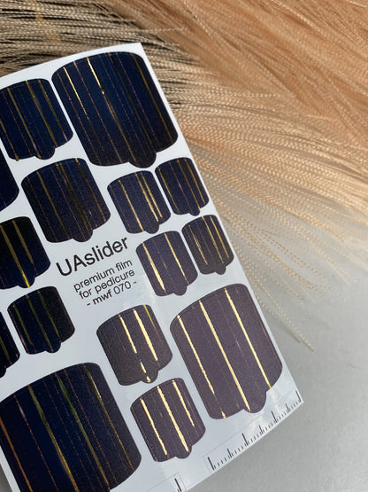 Pedicure nail wrap films mwf-070 | Nail Wrap Films for Pedicure | Deep Navy with Gold Foil Stripes