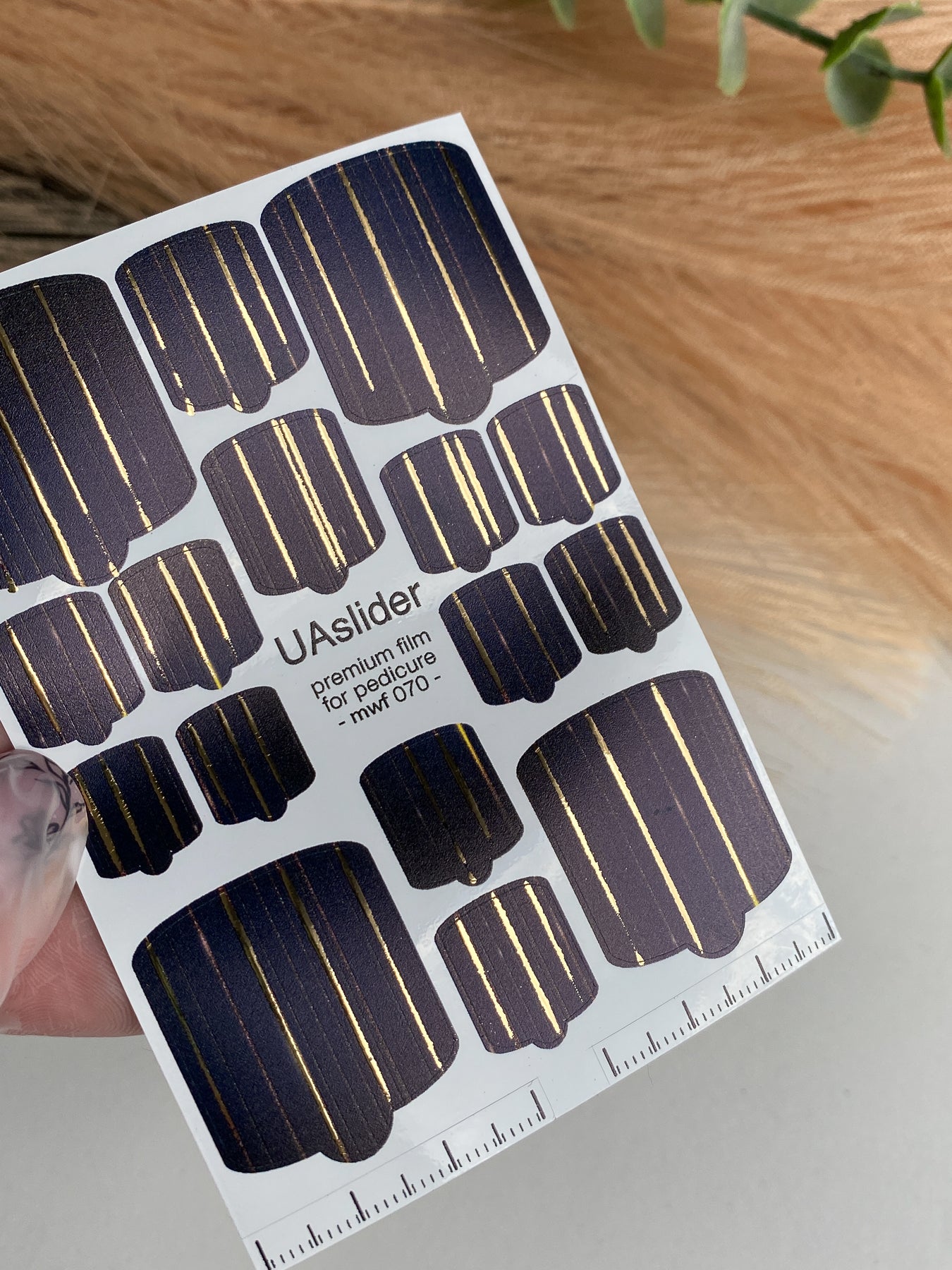 Pedicure nail wrap films mwf-070 | Nail Wrap Films for Pedicure | Deep Navy with Gold Foil Stripes